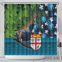 Fiji and New Zealand Tui Bird Shower Curtain Koru Fern Leafs and Palm Tree With Plumeria LT03 - Polynesian Pride