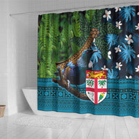 Fiji and New Zealand Tui Bird Shower Curtain Koru Fern Leafs and Palm Tree With Plumeria LT03 - Polynesian Pride