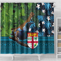 Fiji and New Zealand Tui Bird Shower Curtain Koru Fern Leafs and Palm Tree With Plumeria LT03 - Polynesian Pride
