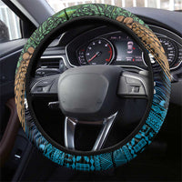 Fiji and New Zealand Tui Bird Steering Wheel Cover Koru Fern Leafs and Palm Tree With Plumeria LT03 - Polynesian Pride