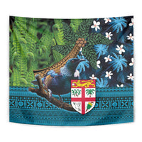 Fiji and New Zealand Tui Bird Tapestry Koru Fern Leafs and Palm Tree With Plumeria LT03 - Polynesian Pride