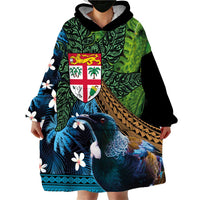 Fiji and New Zealand Tui Bird Wearable Blanket Hoodie Koru Fern Leafs and Palm Tree With Plumeria LT03 - Polynesian Pride