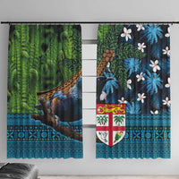 Fiji and New Zealand Tui Bird Window Curtain Koru Fern Leafs and Palm Tree With Plumeria LT03 With Hooks Blue - Polynesian Pride