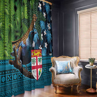 Fiji and New Zealand Tui Bird Window Curtain Koru Fern Leafs and Palm Tree With Plumeria LT03 - Polynesian Pride
