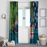 Fiji and New Zealand Tui Bird Window Curtain Koru Fern Leafs and Palm Tree With Plumeria LT03 - Polynesian Pride