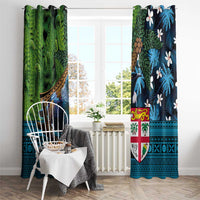 Fiji and New Zealand Tui Bird Window Curtain Koru Fern Leafs and Palm Tree With Plumeria LT03 - Polynesian Pride