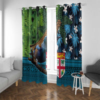 Fiji and New Zealand Tui Bird Window Curtain Koru Fern Leafs and Palm Tree With Plumeria LT03 With Grommets Blue - Polynesian Pride