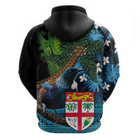 Fiji and New Zealand Tui Bird Zip Hoodie Koru Fern Leafs and Palm Tree With Plumeria LT03 - Polynesian Pride