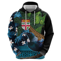 Fiji and New Zealand Tui Bird Zip Hoodie Koru Fern Leafs and Palm Tree With Plumeria LT03 - Polynesian Pride