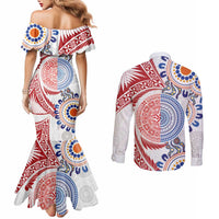 Tongan and Australian Culture Together Couples Matching Mermaid Dress and Long Sleeve Button Shirt Ngatu Art Tribal Aboriginal Tattoo Pattern LT03 - Polynesian Pride