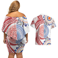 Tongan and Australian Culture Together Couples Matching Off Shoulder Short Dress and Hawaiian Shirt Ngatu Art Tribal Aboriginal Tattoo Pattern LT03 - Polynesian Pride