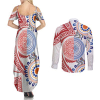 Tongan and Australian Culture Together Couples Matching Summer Maxi Dress and Long Sleeve Button Shirt Ngatu Art Tribal Aboriginal Tattoo Pattern LT03 - Polynesian Pride