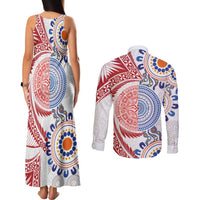 Tongan and Australian Culture Together Couples Matching Tank Maxi Dress and Long Sleeve Button Shirt Ngatu Art Tribal Aboriginal Tattoo Pattern LT03 - Polynesian Pride