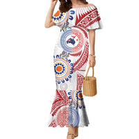 Tongan and Australian Culture Together Family Matching Mermaid Dress and Hawaiian Shirt Ngatu Art Tribal Aboriginal Tattoo Pattern LT03 Mom's Dress White - Polynesian Pride