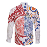 Tongan and Australian Culture Together Family Matching Off The Shoulder Long Sleeve Dress and Hawaiian Shirt Ngatu Art Tribal Aboriginal Tattoo Pattern LT03 - Polynesian Pride