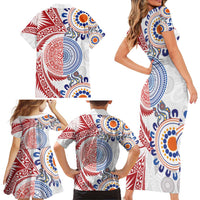 Tongan and Australian Culture Together Family Matching Short Sleeve Bodycon Dress and Hawaiian Shirt Ngatu Art Tribal Aboriginal Tattoo Pattern LT03 - Polynesian Pride