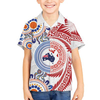 Tongan and Australian Culture Together Family Matching Short Sleeve Bodycon Dress and Hawaiian Shirt Ngatu Art Tribal Aboriginal Tattoo Pattern LT03 Son's Shirt White - Polynesian Pride