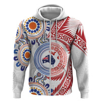Tongan and Australian Culture Together Hoodie Ngatu Art Tribal Aboriginal Tattoo Pattern LT03 Zip Hoodie White - Polynesian Pride