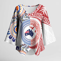 Tongan and Australian Culture Together Kimono Sleeve Blouse Ngatu Art Tribal Aboriginal Tattoo Pattern LT03 Female White - Polynesian Pride