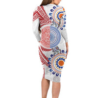 Tongan and Australian Culture Together Long Sleeve Bodycon Dress Ngatu Art Tribal Aboriginal Tattoo Pattern LT03 - Polynesian Pride
