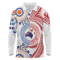 Tongan and Australian Culture Together Long Sleeve Polo Shirt Ngatu Art Tribal Aboriginal Tattoo Pattern LT03 White - Polynesian Pride