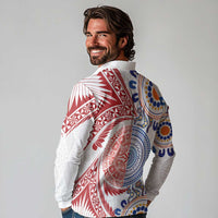 Tongan and Australian Culture Together Long Sleeve Polo Shirt Ngatu Art Tribal Aboriginal Tattoo Pattern LT03 - Polynesian Pride