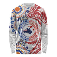 Tongan and Australian Culture Together Long Sleeve Shirt Ngatu Art Tribal Aboriginal Tattoo Pattern LT03 Unisex White - Polynesian Pride