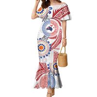 Tongan and Australian Culture Together Mermaid Dress Ngatu Art Tribal Aboriginal Tattoo Pattern LT03 Women White - Polynesian Pride