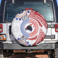 Tongan and Australian Culture Together Spare Tire Cover Ngatu Art Tribal Aboriginal Tattoo Pattern LT03 White - Polynesian Pride