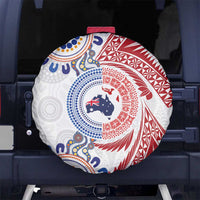 Tongan and Australian Culture Together Spare Tire Cover Ngatu Art Tribal Aboriginal Tattoo Pattern LT03 No hole White - Polynesian Pride