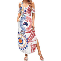 Tongan and Australian Culture Together Summer Maxi Dress Ngatu Art Tribal Aboriginal Tattoo Pattern LT03 Women White - Polynesian Pride