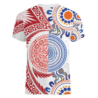 Tongan and Australian Culture Together Women V-Neck T-Shirt Ngatu Art Tribal Aboriginal Tattoo Pattern LT03 - Polynesian Pride