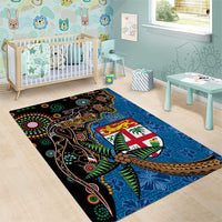 Fijian and Australian Culture Together Area Rug Aboriginal Art and Tapa Motifs with Kangaroo and Palm Tree LT03 - Polynesian Pride