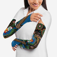 Fijian and Australian Culture Together Arm Sleeves Aboriginal Art and Tapa Motifs with Kangaroo and Palm Tree LT03 - Polynesian Pride