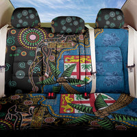 Fijian and Australian Culture Together Back Car Seat Cover Aboriginal Art and Tapa Motifs with Kangaroo and Palm Tree LT03 One Size Black - Polynesian Pride