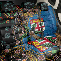 Fijian and Australian Culture Together Back Car Seat Cover Aboriginal Art and Tapa Motifs with Kangaroo and Palm Tree LT03 - Polynesian Pride