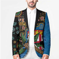 Fijian and Australian Culture Together Blazer Aboriginal Art and Tapa Motifs with Kangaroo and Palm Tree LT03 - Polynesian Pride