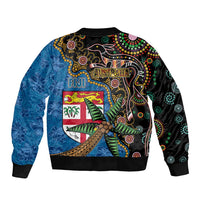 Fijian and Australian Culture Together Bomber Jacket Aboriginal Art and Tapa Motifs with Kangaroo and Palm Tree LT03 - Polynesian Pride