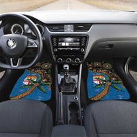 Fijian and Australian Culture Together Car Mats Aboriginal Art and Tapa Motifs with Kangaroo and Palm Tree LT03 Set 2pcs - Front Black - Polynesian Pride