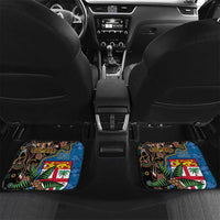 Fijian and Australian Culture Together Car Mats Aboriginal Art and Tapa Motifs with Kangaroo and Palm Tree LT03 Set 2pcs - Back Black - Polynesian Pride