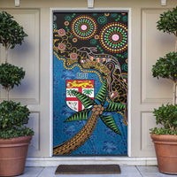 Fijian and Australian Culture Together Door Cover Aboriginal Art and Tapa Motifs with Kangaroo and Palm Tree LT03 Black - Polynesian Pride