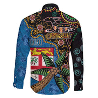 Fijian and Australian Culture Together Family Matching Off Shoulder Short Dress and Hawaiian Shirt Aboriginal Art and Tapa Motifs with Kangaroo and Palm Tree LT03 - Polynesian Pride
