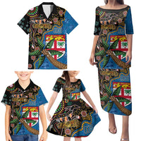 Fijian and Australian Culture Together Family Matching Puletasi and Hawaiian Shirt Aboriginal Art and Tapa Motifs with Kangaroo and Palm Tree LT03 - Polynesian Pride