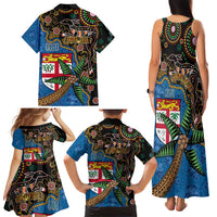 Fijian and Australian Culture Together Family Matching Tank Maxi Dress and Hawaiian Shirt Aboriginal Art and Tapa Motifs with Kangaroo and Palm Tree LT03 - Polynesian Pride