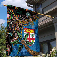 Fijian and Australian Culture Together Garden Flag Aboriginal Art and Tapa Motifs with Kangaroo and Palm Tree LT03 - Polynesian Pride