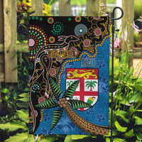 Fijian and Australian Culture Together Garden Flag Aboriginal Art and Tapa Motifs with Kangaroo and Palm Tree LT03 Garden Flag Black - Polynesian Pride