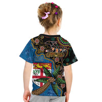 Fijian and Australian Culture Together Kid T Shirt Aboriginal Art and Tapa Motifs with Kangaroo and Palm Tree LT03 - Polynesian Pride
