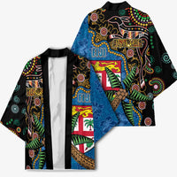 Fijian and Australian Culture Together Kimono Aboriginal Art and Tapa Motifs with Kangaroo and Palm Tree LT03 - Polynesian Pride