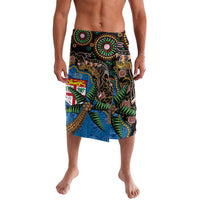 Fijian and Australian Culture Together Lavalava Aboriginal Art and Tapa Motifs with Kangaroo and Palm Tree LT03 Black - Polynesian Pride