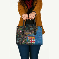 Fijian and Australian Culture Together Leather Bag Aboriginal Art and Tapa Motifs with Kangaroo and Palm Tree LT03 - Polynesian Pride